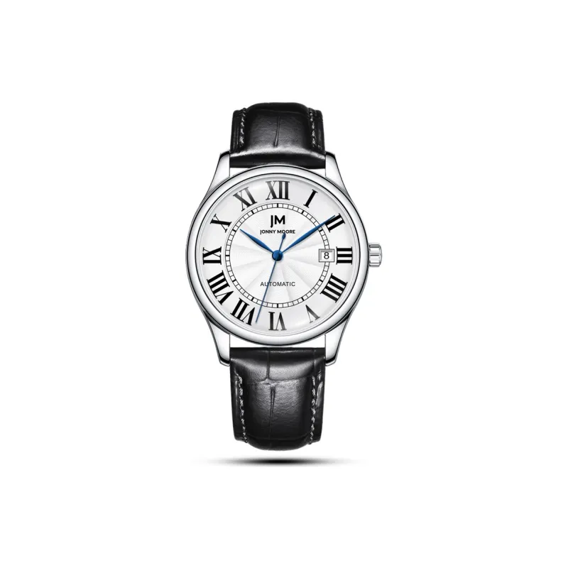 JONNY MOORE J1637L Collection Automatic Mechanical Movement Genuine Leather Strap Watch Unisex White Dial-0