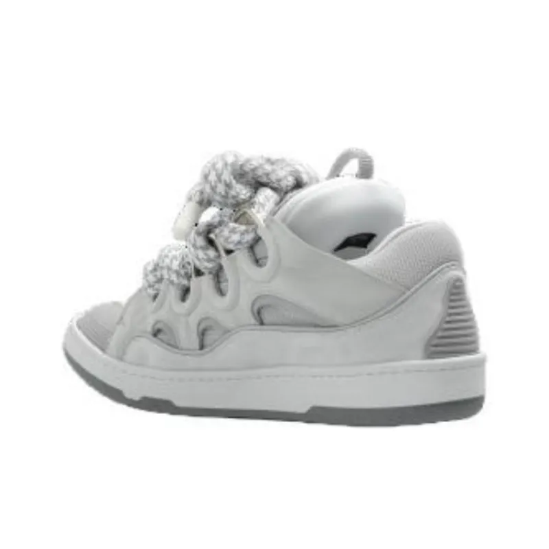 Lanvin Leather Curb Snake Laces White Grey-3