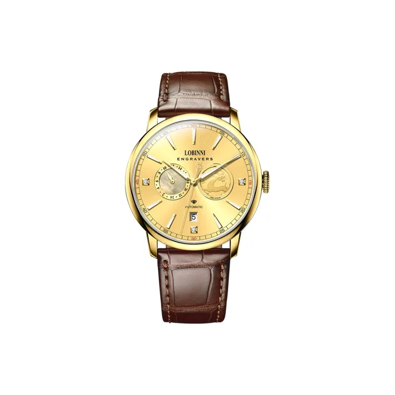 LOBINNI L Affordable Luxury Men's Watch Mechanical Movement Cowhide Strap Watch Men's Watches Gold Dial-1