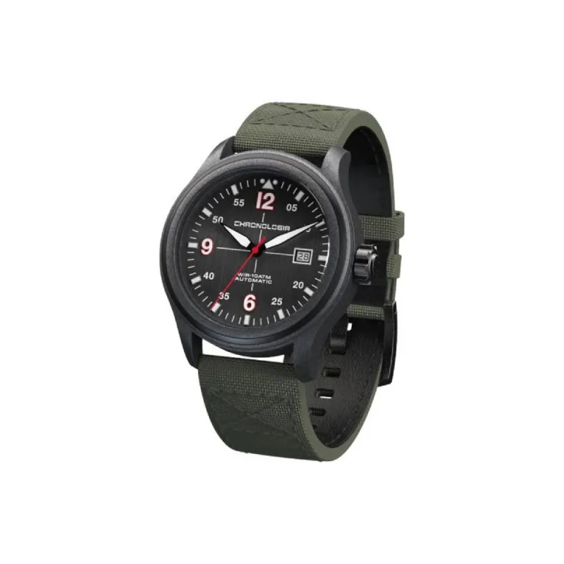 CHRONOLOGIA Pilot Collection Wrist Watch Automatic Mechanical Movement Canvas Strap Red Watch Dial Men's Watches-8