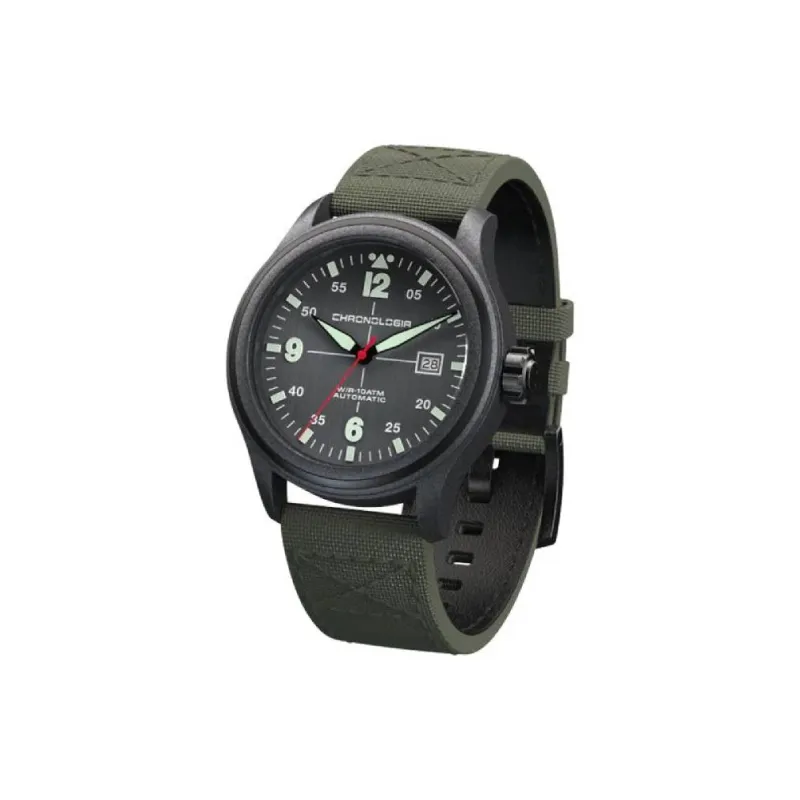 CHRONOLOGIA Pilot Collection Wrist Watch Automatic Mechanical Movement Canvas Strap Red Watch Dial Men's Watches-5