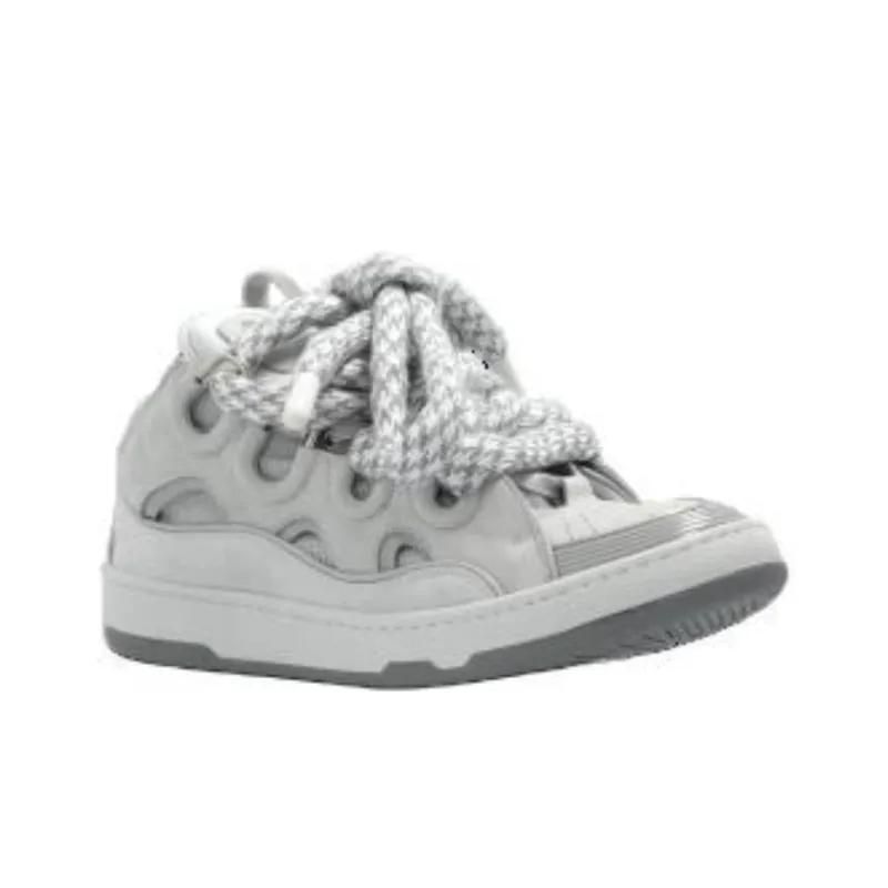 Lanvin Leather Curb Snake Laces White Grey-2