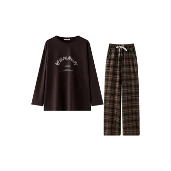 MEITENG Pajama Set Spring And Fall Season Women's Red Brown