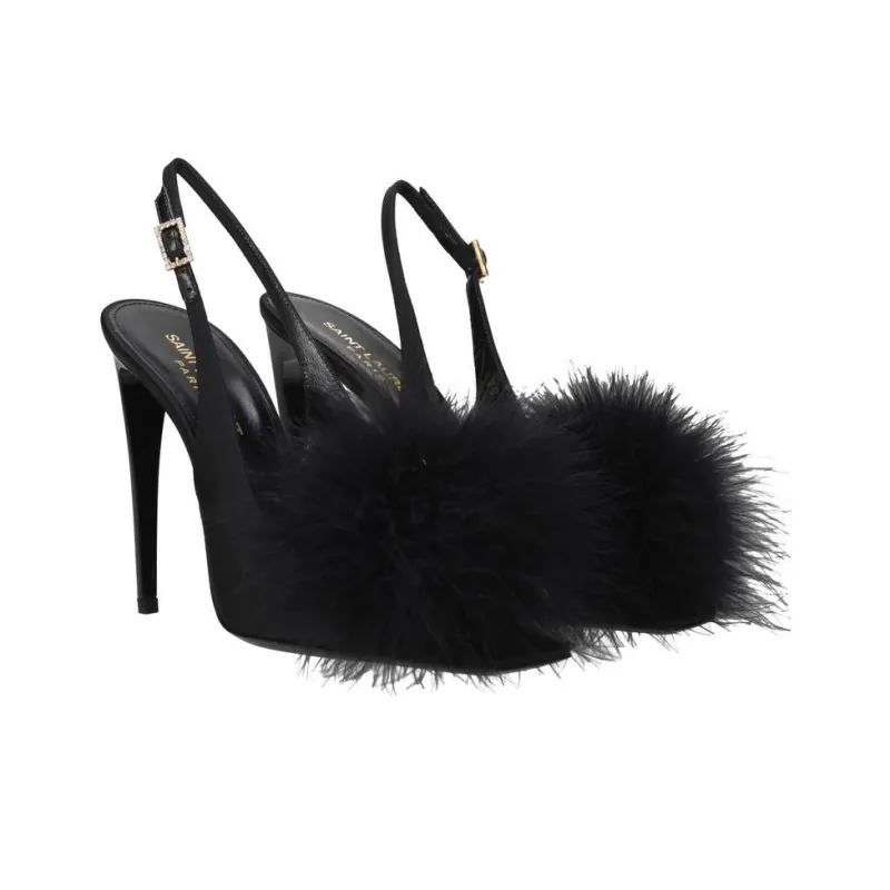 SAINT LAURENT Faux-fur Detail 110mm Sandals-3
