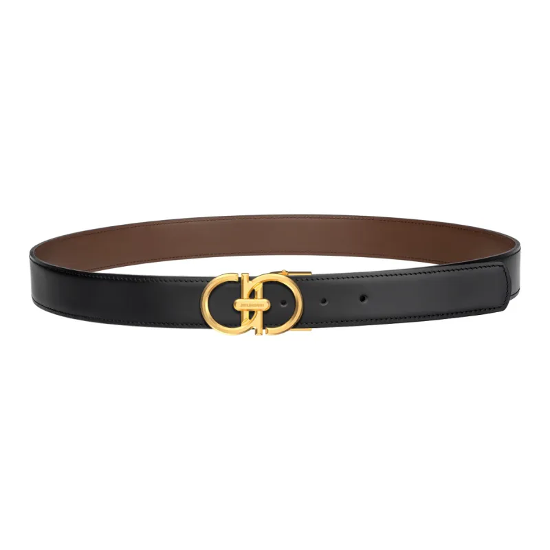 Jaylen Oos Top Grain Cow Leather Leather Belts Men Silver Buckle Black/Gold Tone Lock Black 3.4cm-9