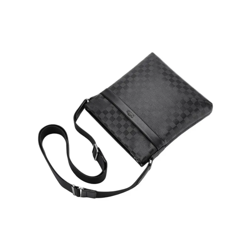 GOLDLION Top Grain Cow Leather Shoulder Bag, Crossbody Bag Medium Size Men Black-4