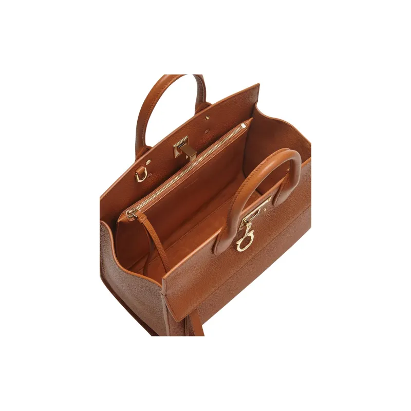 FERRAGAMO Studio Calfskin Handbag Women's Brown-4