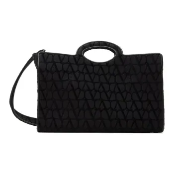 Valentino Le Troisième Leather Tote Bag Shopping Bag One Shoulder Crossbody Canvas Bag Handbag Men Black