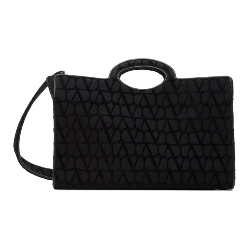 Valentino Le Troisième Leather Tote Bag Shopping Bag One Shoulder Crossbody Canvas Bag Handbag Men Black-0