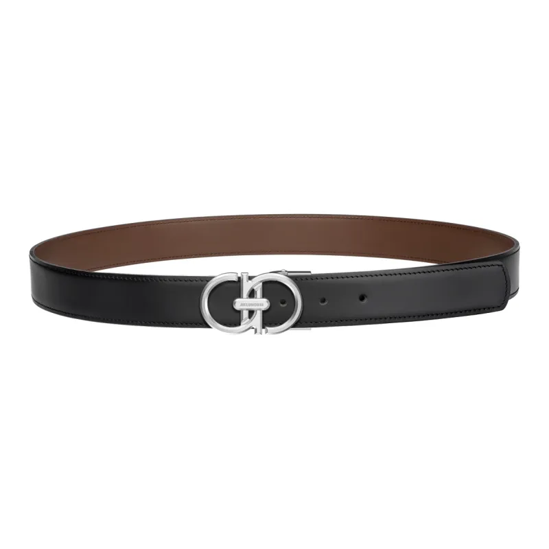 Jaylen Oos Top Grain Cow Leather Leather Belts Men Silver Buckle Black/Gold Tone Lock Black 3.4cm-4