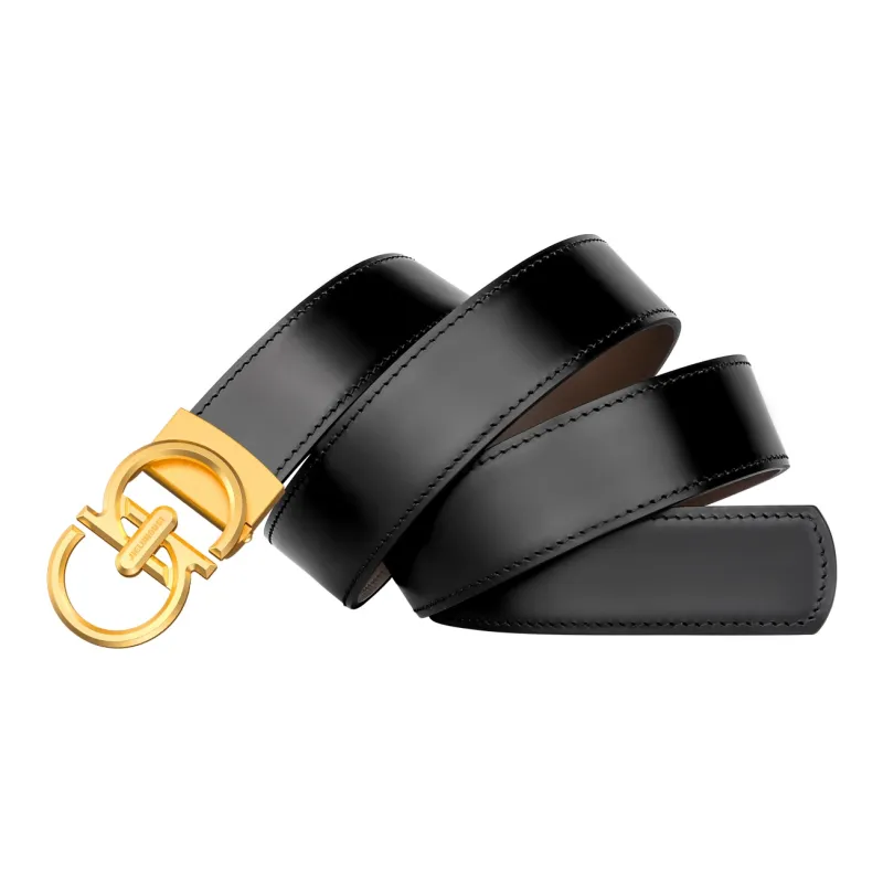 Jaylen Oos Top Grain Cow Leather Leather Belts Men Silver Buckle Black/Gold Tone Lock Black 3.4cm-7