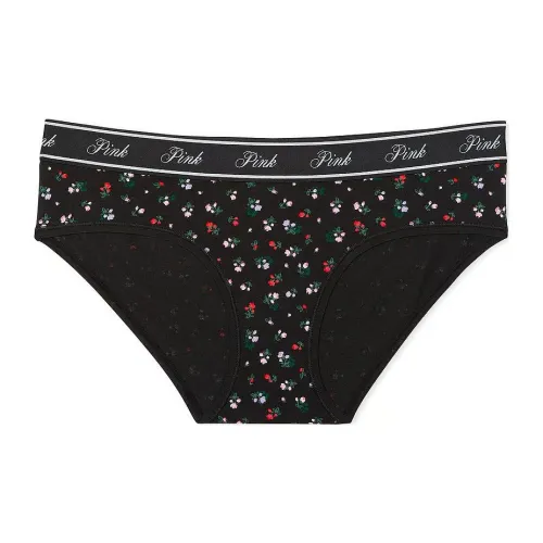 Victoria's Secret PINK Logo Micro Hipster Panty / Pure Black Floral Print Underpants Women's 1 Pack Black