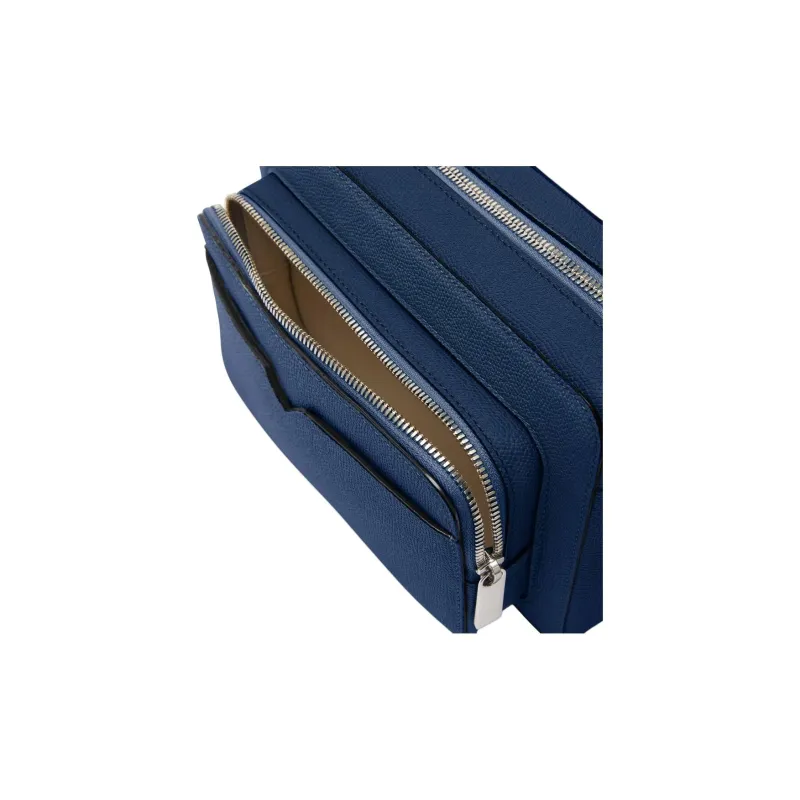 Valextra Millepunte Calfskin Reporter Bag Crossbody Bag Shoulder Bag Men Sapphire Blue-3