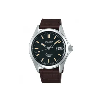 SEIKO Automatic Mechanical Movement Leather Watch Bands Watch 41mm Unisex Black Dial