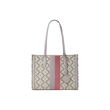 Kate Spade Monogram Fabric With Split Cow Leather Tote Bag, Shopping Bag, Handbag, Shoulder Bag Women's Pink Multicolor