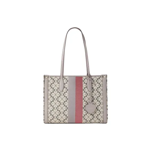 Kate Spade Monogram Fabric With Split Cow Leather Tote Bag, Shopping Bag, Handbag, Shoulder Bag Women's Pink Multicolor