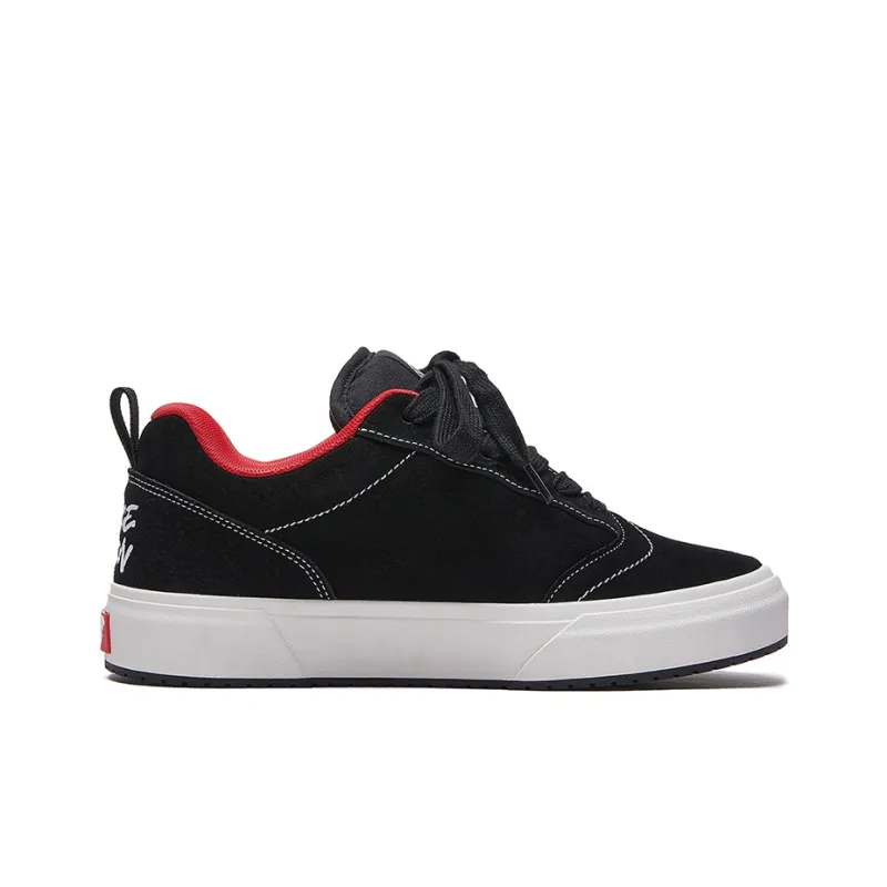 MASONONCE Anti Slip Wear Resistant Low Top Skateboard Shoes Unisex Black Red-1