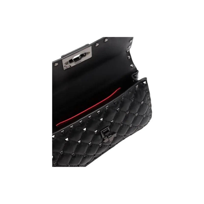 Valentino ROCKSTUD SPIKE Calfskin One Shoulder Handbag Medium Size Women's Black-3