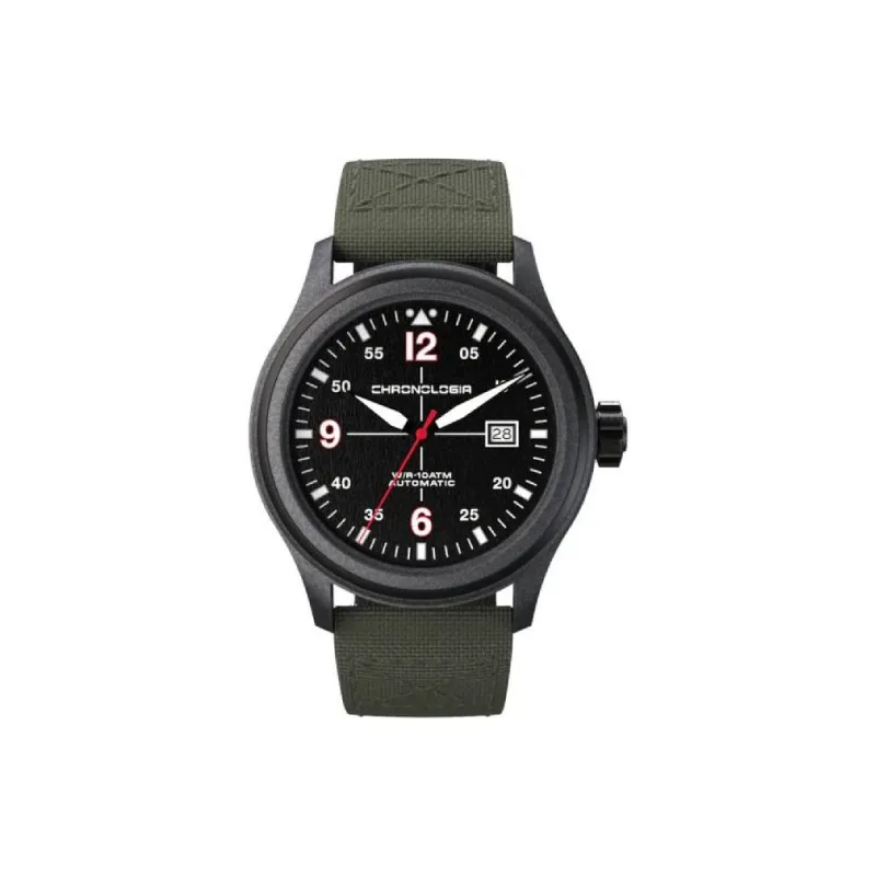 CHRONOLOGIA Pilot Collection Wrist Watch Automatic Mechanical Movement Canvas Strap Red Watch Dial Men's Watches-9
