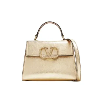Valentino VSLING Metal Leather Shoulder Bag, Crossbody Bag, Handbag Small Size Women's Gold