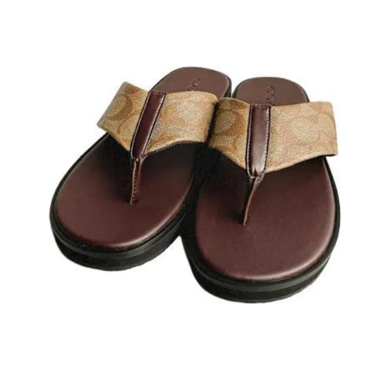 COACH Rubber Sole Quick Dry Flip Flops Men's Brown-3
