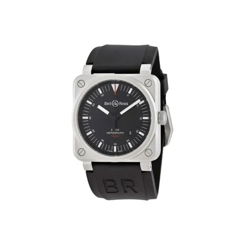 BELL & ROSS Automatic Mechanical Movement Men's Watches Watch 42 Black Dial Rubber Strap BR0392-HOR-BLC/SRB