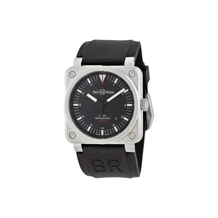 BELL & ROSS Automatic Mechanical Movement Men's Watches Watch 42 Black Dial Rubber Strap BR0392-HOR-BLC/SRB-0