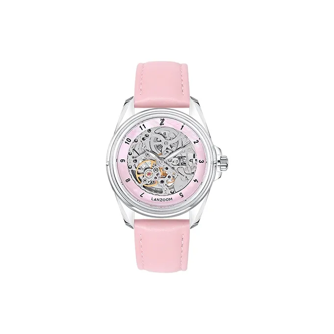 LANZOOM Mechanical Movement Unisex Watch 34mm Cut Out Dial Resin Case Genuine Leather Strap Menden01&Nidda02-2