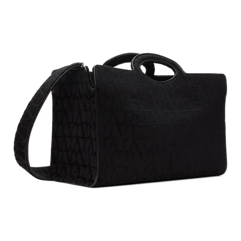 Valentino Le Troisième Leather Tote Bag Shopping Bag One Shoulder Crossbody Canvas Bag Handbag Men Black-2