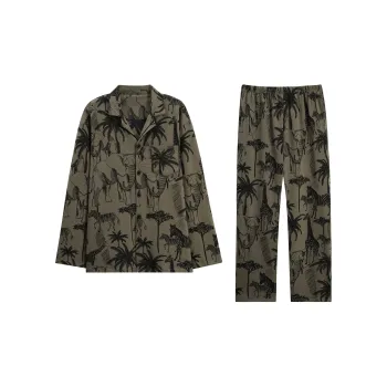 WANANNI Pajama Set Men's Brown Green