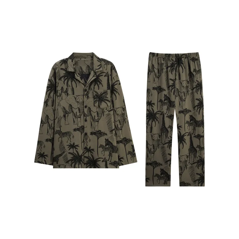 WANANNI Pajama Set Men's Brown Green-0