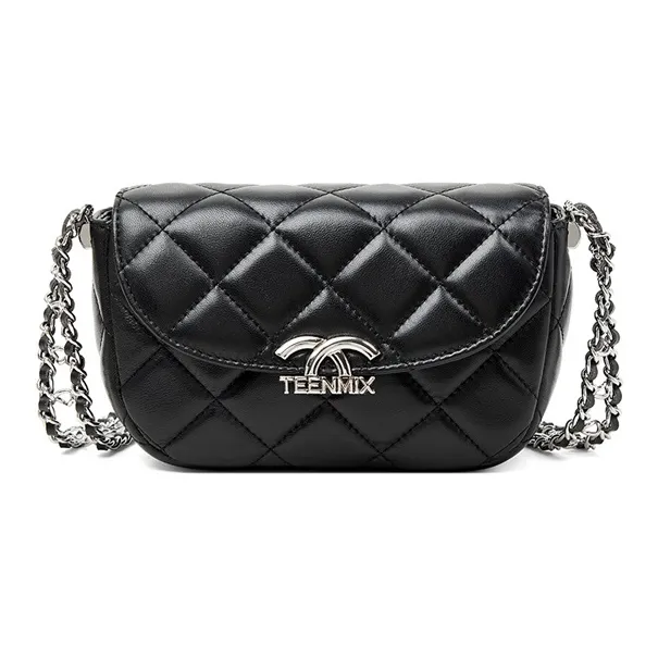 Teenmix Sheepskin Microfiber Synthetic Leather Shoulder Bag Crossbody Bag Chain Pack Medium Size Women's Black-8