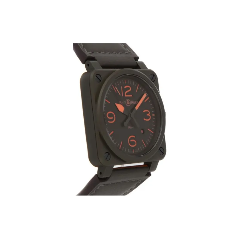 BELL & ROSS Automatic Mechanical Movement Unisex Watch 42mm Green Dial Ceramic Watch Case Cowhide Strap-1