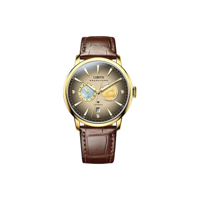 LOBINNI L Affordable Luxury Men's Watch Mechanical Movement Cowhide Strap Watch Men's Watches Gold Dial-8