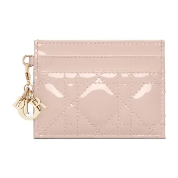 DIOR Lady Dior Patent Leather Calfskin Card Holder Women's Pink