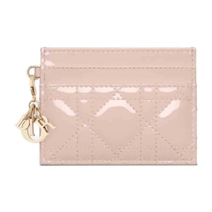 DIOR Lady Dior Patent Leather Calfskin Card Holder Women's Pink-0