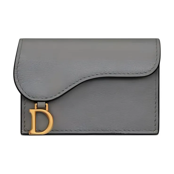 DIOR Saddle Goatskin Flap Card Holder Wallet Women's Gray-0