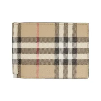 Burberry Money Clip Wallet Check Beige