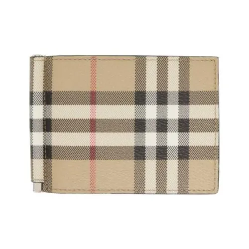 Burberry Money Clip Wallet Check Beige