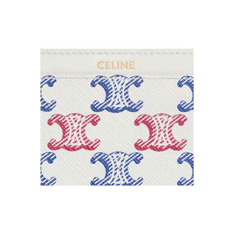 CELINE Canvas With Calfskin Trim Card Clip Card Holder Women's Blue/Red/White-4