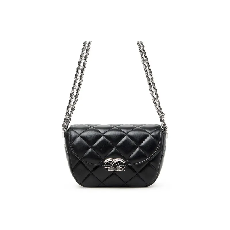 Teenmix Sheepskin Microfiber Synthetic Leather Shoulder Bag Crossbody Bag Chain Pack Medium Size Women's Black-11