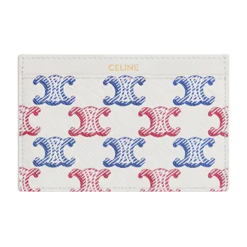CELINE Canvas With Calfskin Trim Card Clip Card Holder Women's Blue/Red/White