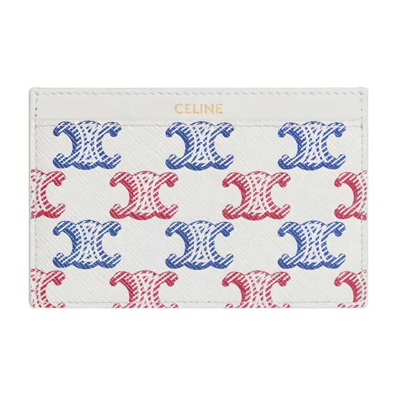 CELINE Canvas With Calfskin Trim Card Clip Card Holder Women's Blue/Red/White-0