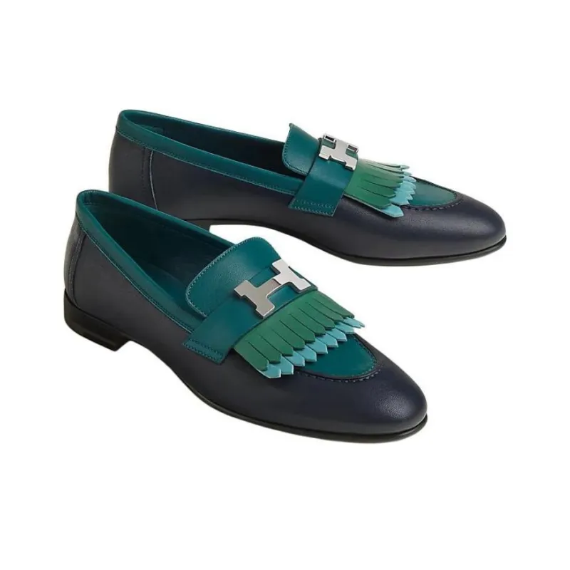HERMES Royal Loafers Women's Blue Black-2