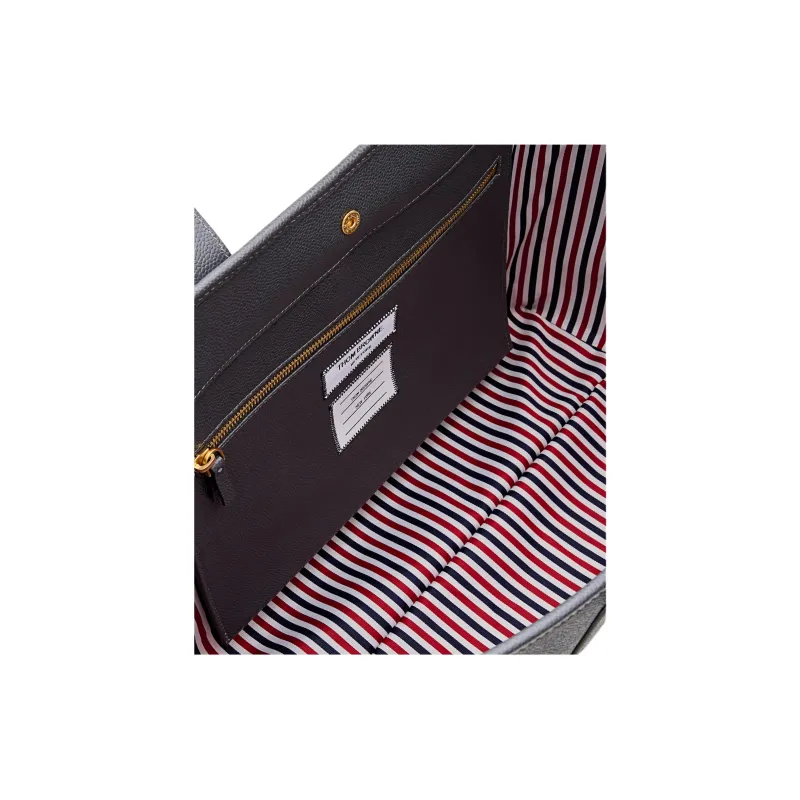 THOM BROWNE· Calfskin Tote Bag Shopping Bag Handbag Medium Size Men Gray-3