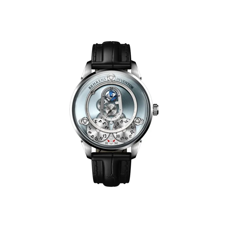 BEHRENS Creative Home Collection Automatic Mechanical Movement Genuine Leather Strap Watch Unisex Blue Dial-1