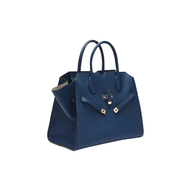 Valextra Millepunte Calfskin Shoulder Bag, Crossbody Bag, Handbag Medium Size Women's Sapphire Blue-1