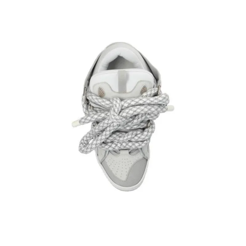 Lanvin Leather Curb Snake Laces White Grey-4