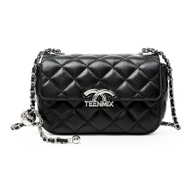 Teenmix Sheepskin Microfiber Synthetic Leather Shoulder Bag Crossbody Bag Chain Pack Medium Size Women's Black-0