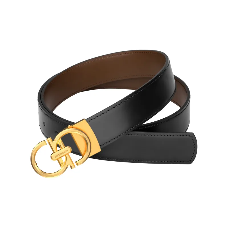Jaylen Oos Top Grain Cow Leather Leather Belts Men Silver Buckle Black/Gold Tone Lock Black 3.4cm-8